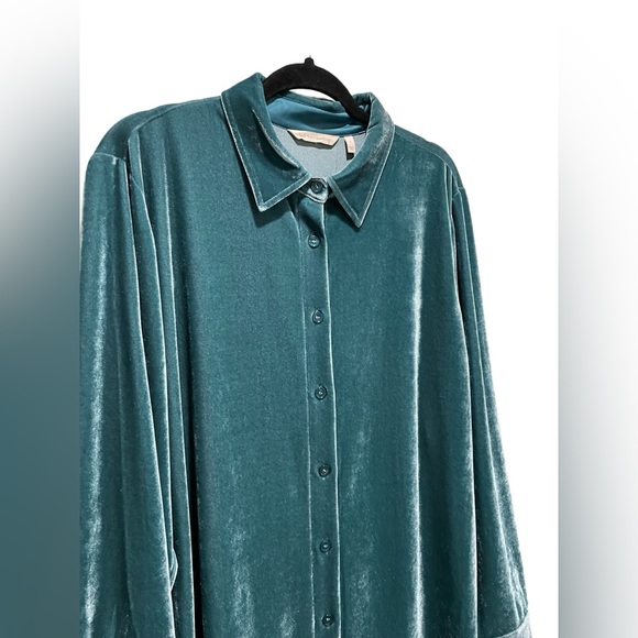 Soft surroundings teal velvet button up boyfriend tunic size large NWT $90 - Picture 4 of 6
